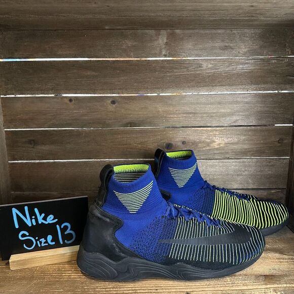 Mens‎ Nike Zoom Mercurial XI Blue Flyknit Mid Athletic Soccer Sneakers Size 13 D - Picture 1 of 7